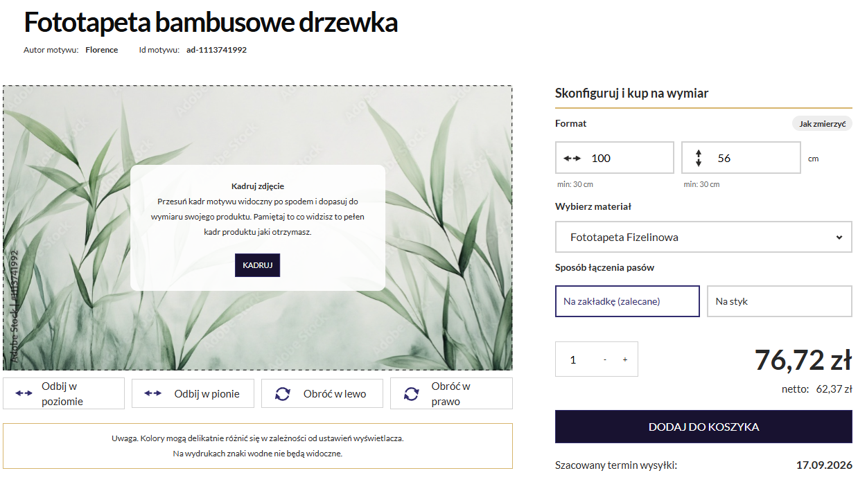 przykład konfiguratora fototapety